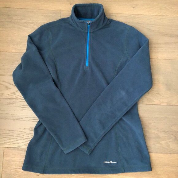 Eddie Bauer Tops - Eddie Bauer Casual Lg Slv Hi Neck 1/4 Zip Fleece Top Teal Green w Blue Zip Sz XS